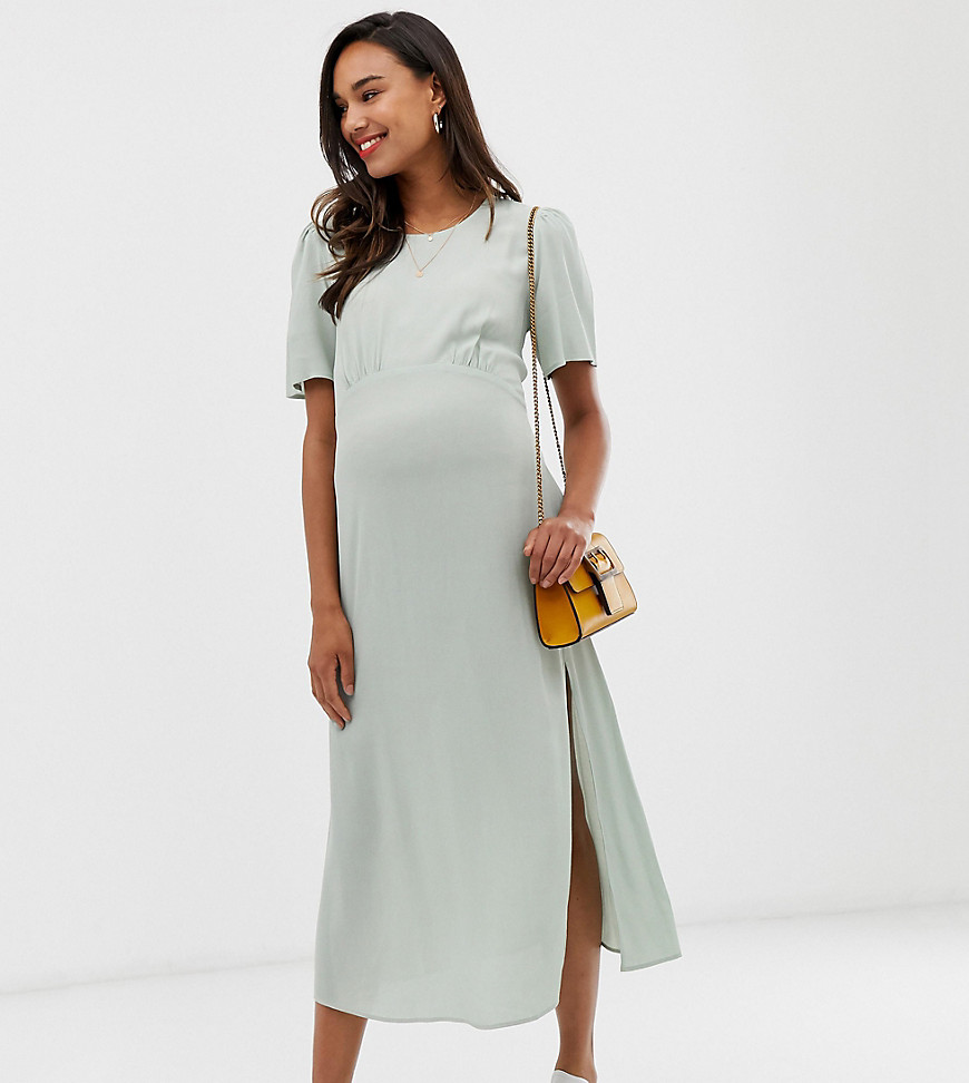 New Look Maternity puff sleeve dress in mint