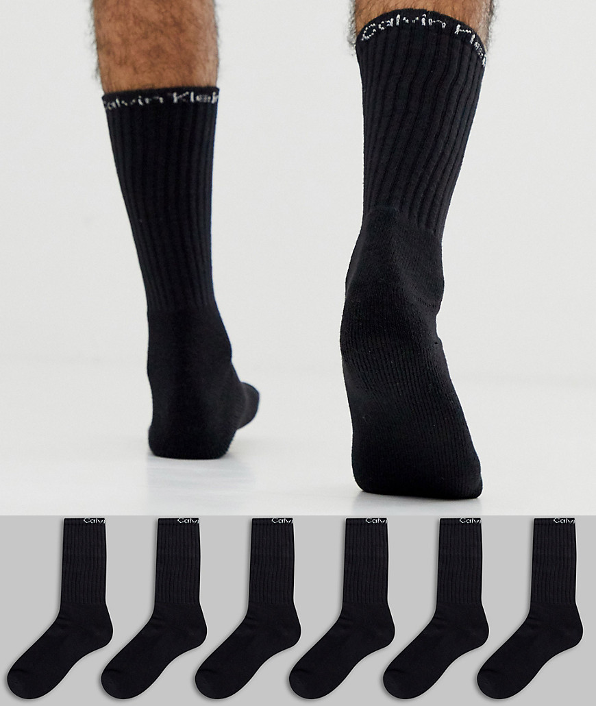 Calvin Klein 6 pack logo crew socks in black