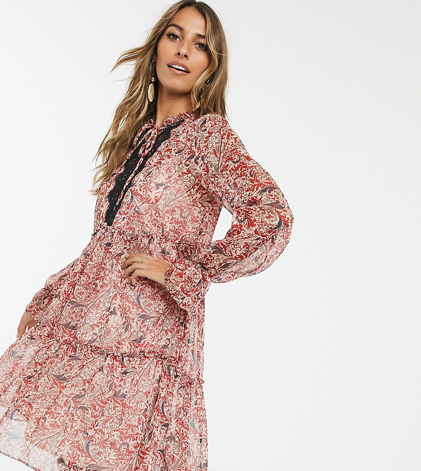 Y.A.S tiered paisley smock dress with crochet detail