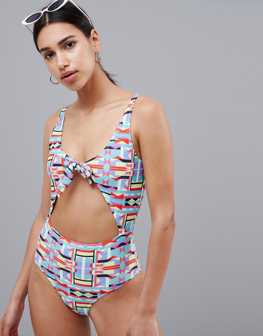 Noisy May Printed Cut Out Swimsuit