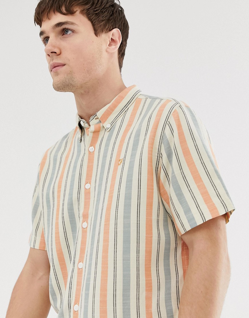 Farah Linde relaxed fit stripe short sleeve shirt in peach