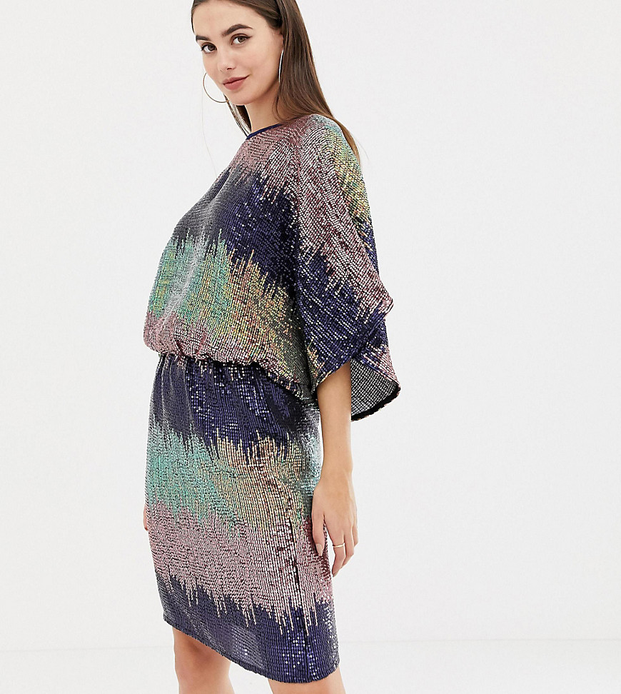 Flounce London Tall sequin batwing mini dress in ombre sequin