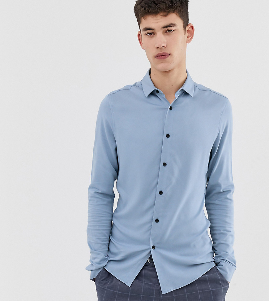 ASOS DESIGN Tall muscle viscose shirt in mid blue