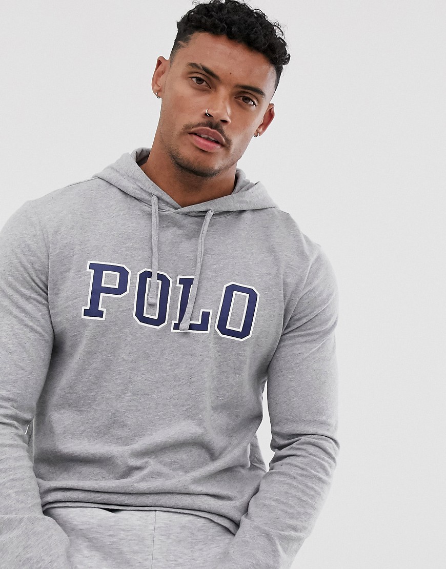 Polo Ralph Lauren large logo hooded long sleeve top in grey marl