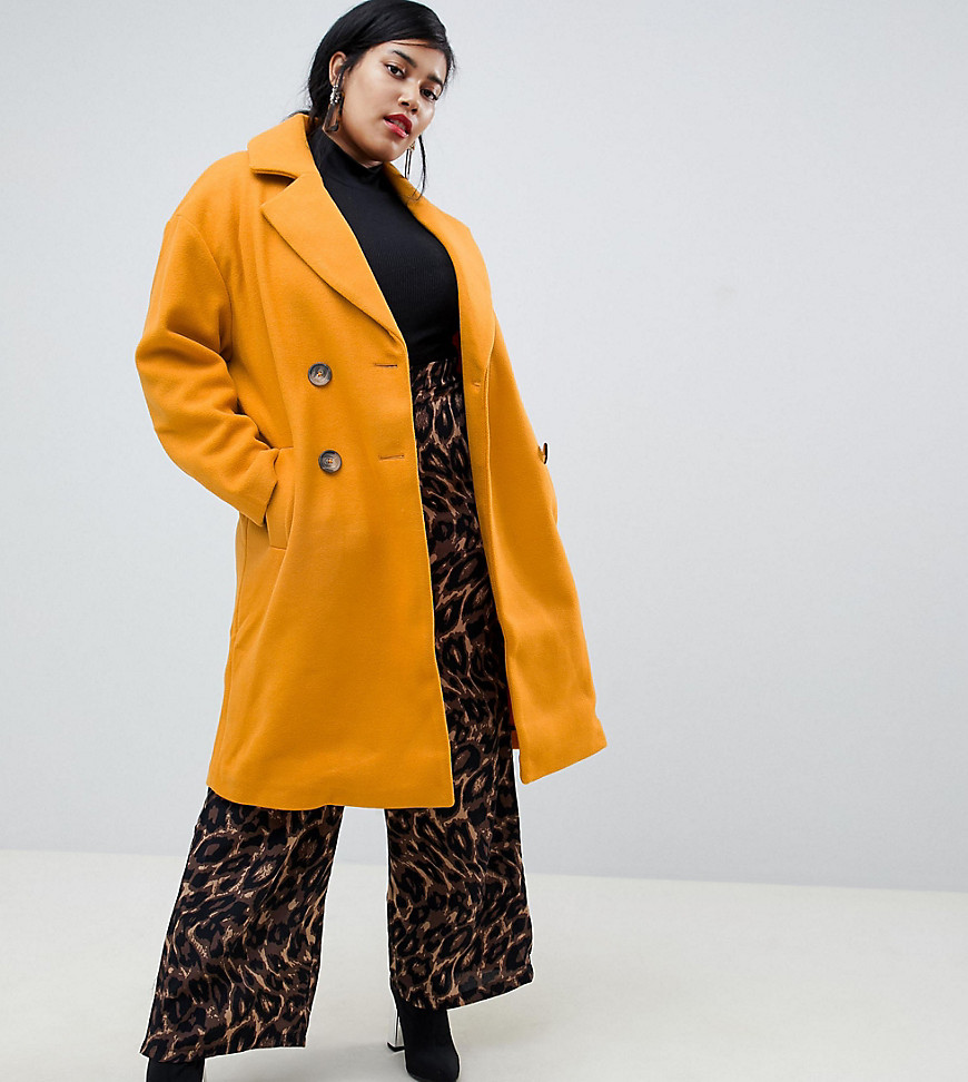 River Island Plus double breasted tailored longline coat in yellow