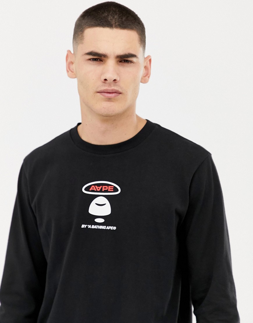 AAPE By A Bathing Ape Long Sleeve T-Shirt With Irridescent Back Print In Black