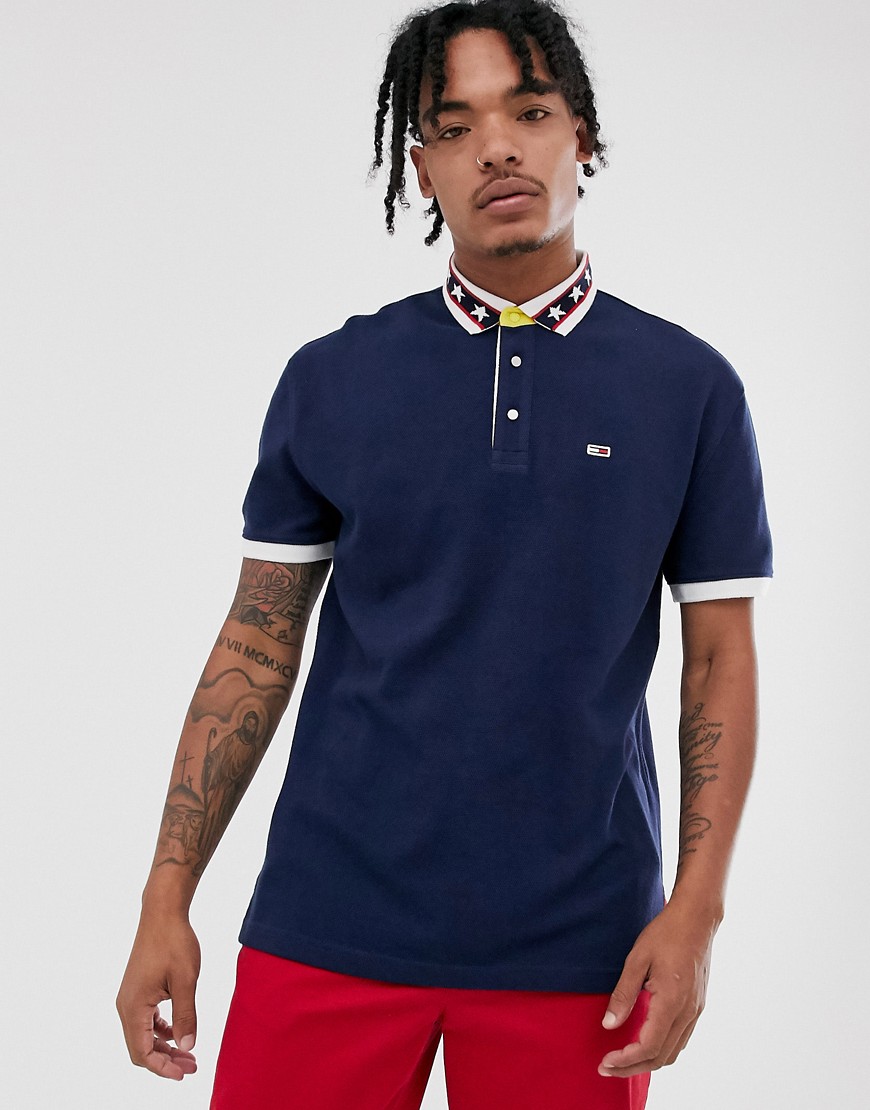 Tommy Jeans regular fit polo in navy with star detail collar and icon logo