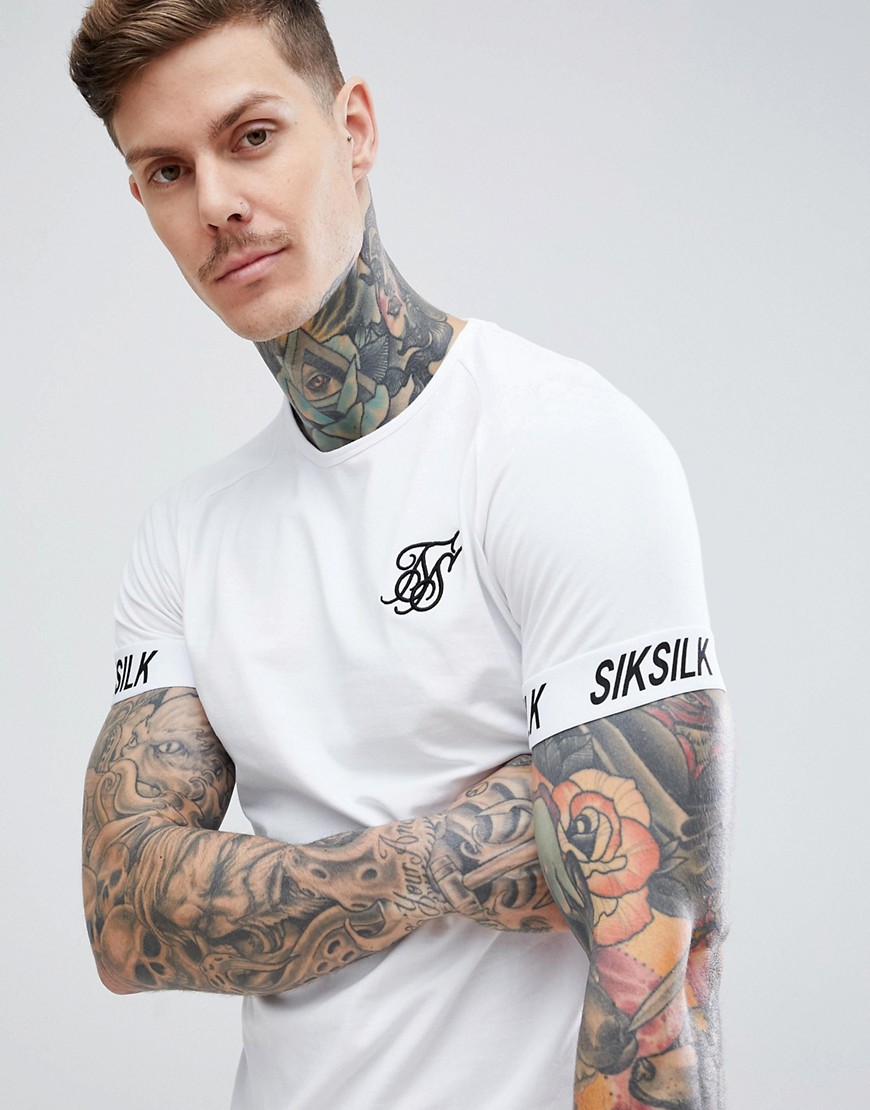 SikSilk t-shirt in white with tape sleeve