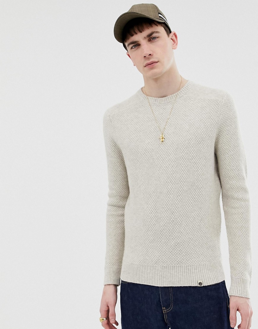 Pretty Green textured knitted crewneck jumper in stone