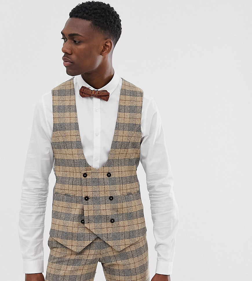 Twisted Tailor tall super skinny waistcoat in heritage check