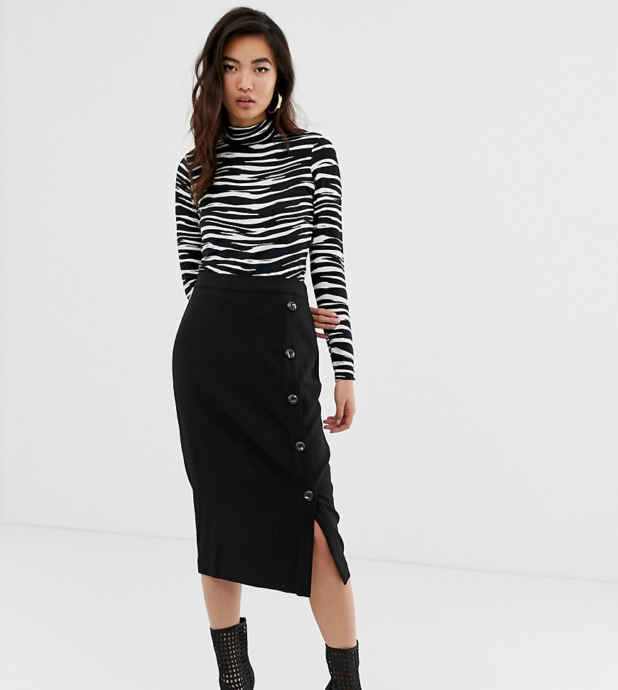 Warehouse midi skirt with button detail in black