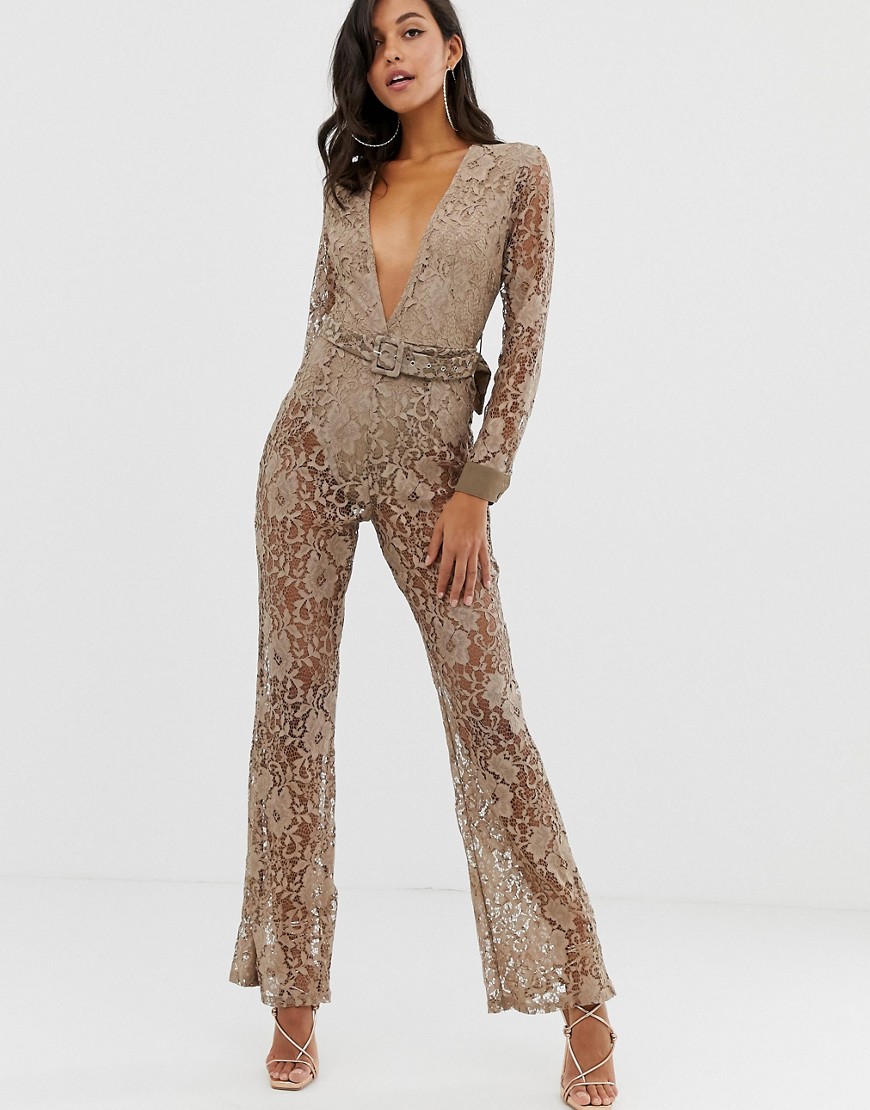 In The Style lace plunge jumpsuit