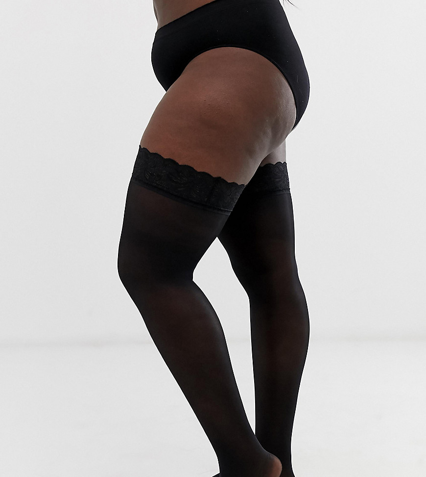 Figleaves Curve 15 denier lace top stockings in black