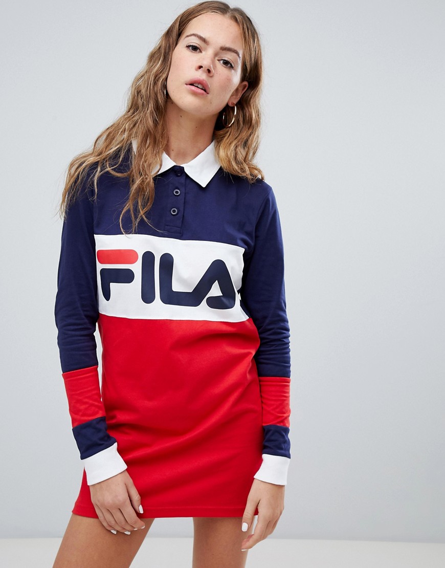 Fila long sleeve rugby dress in colour block - Multi