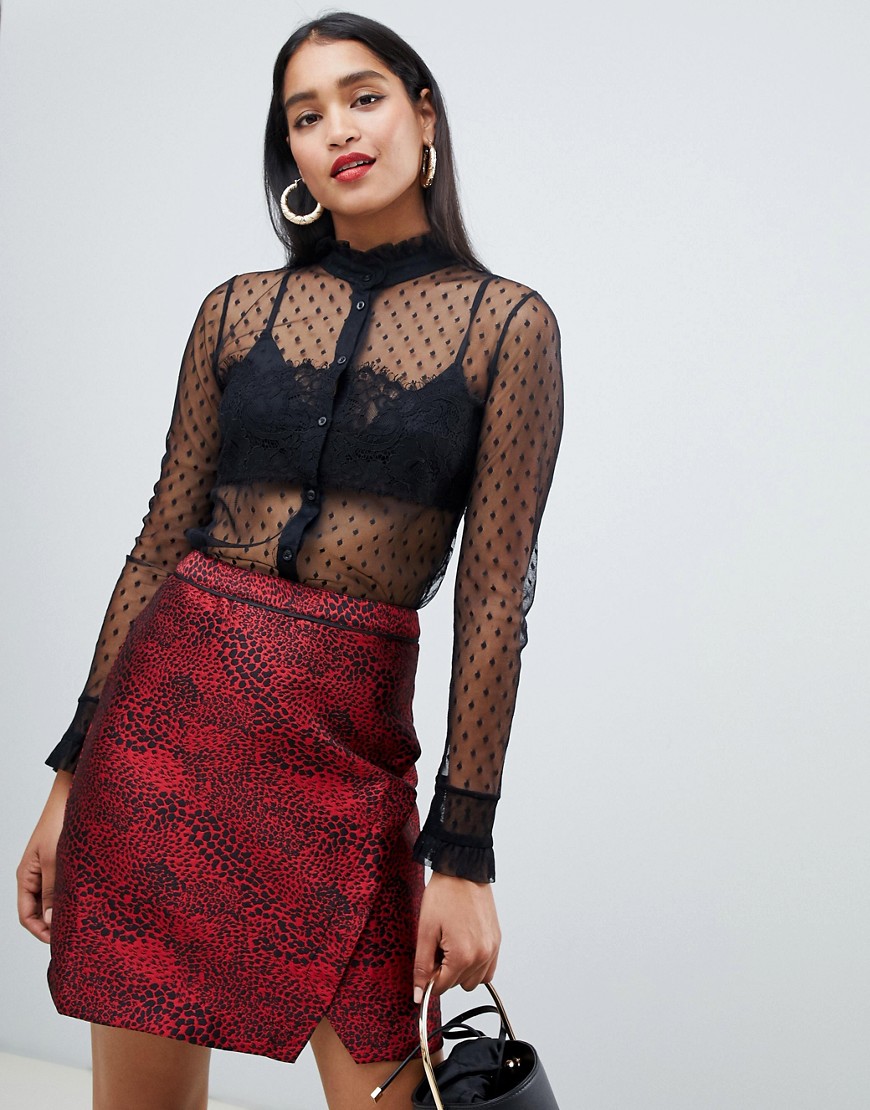 Morgan contrast lace blouse in black