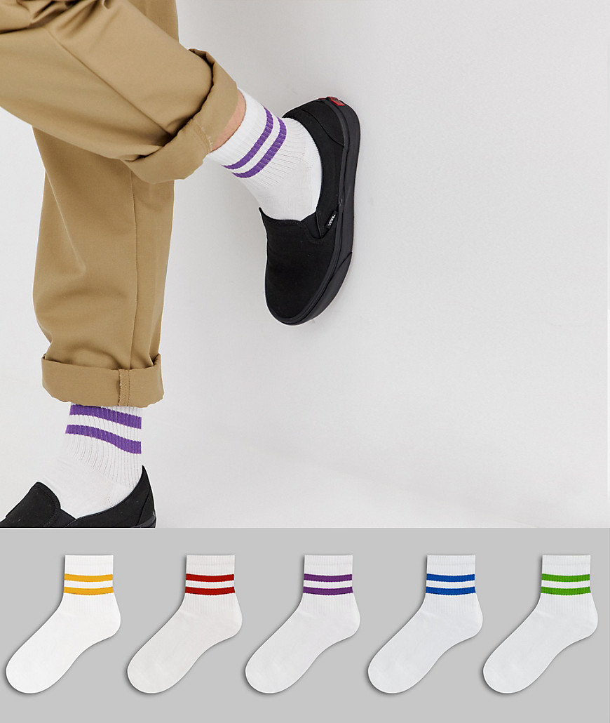 ASOS DESIGN short sports socks with rainbow stripes 5 pack multipack saving