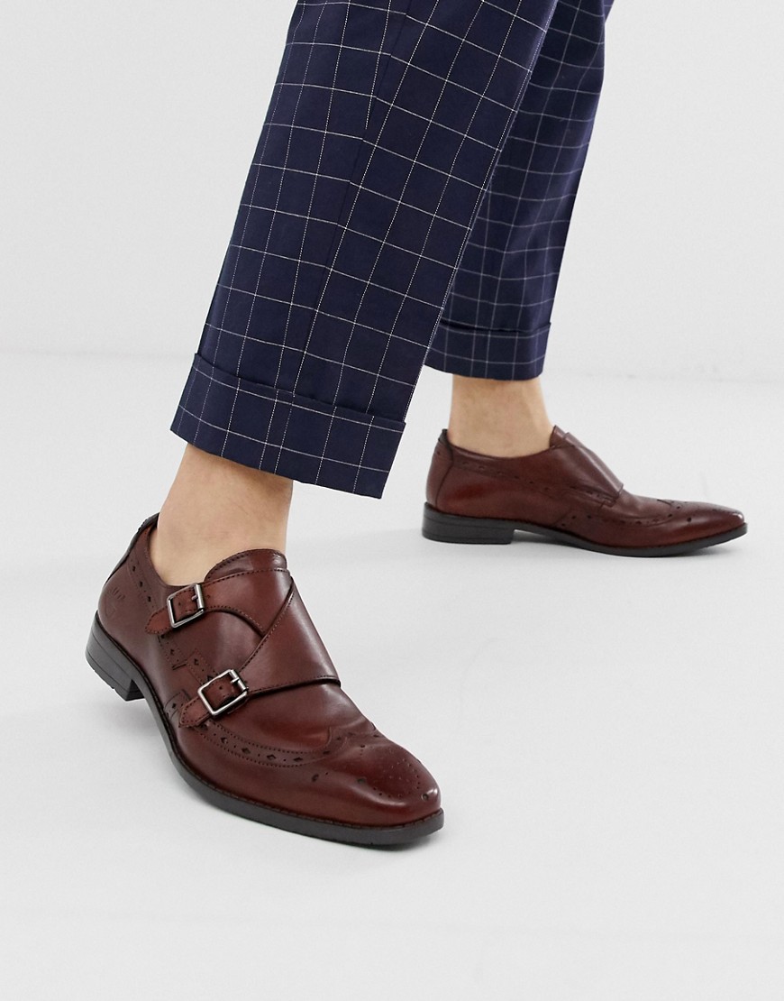 Goodwin Smith formal brogue monk strap shoe in brown