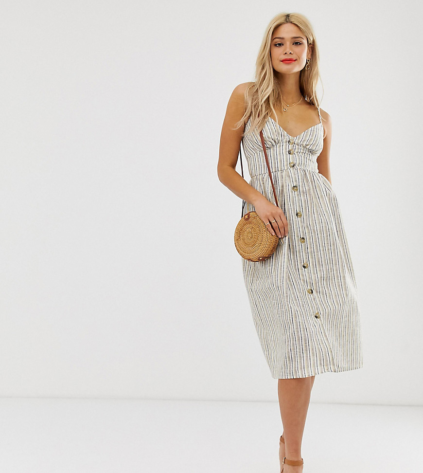 Influence Tall button down cami strap sun dress in stripe
