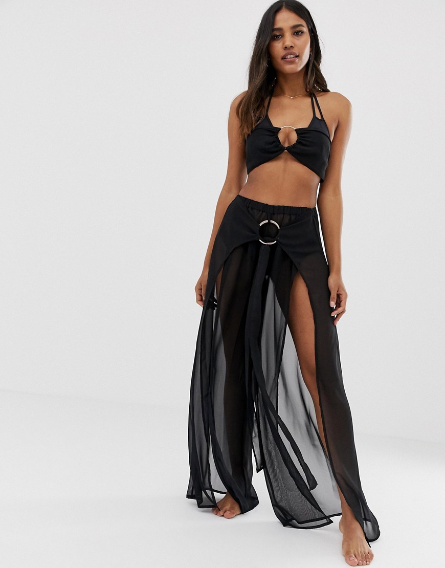 Candypants wide leg beach trouser co-ord in black