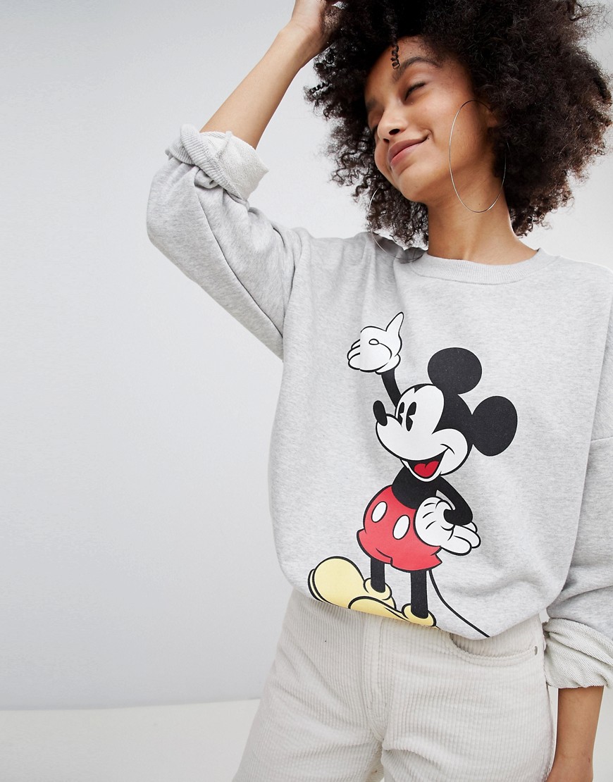 Bershka Mickey Print Sweatshirt - Grey