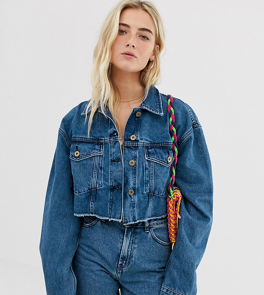 COLLUSION cropped denim jacket with raw hem