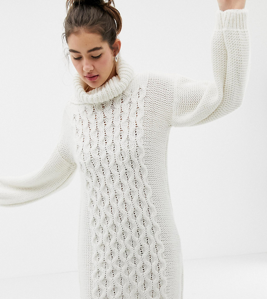 OneOn exclusive hand knitted cable jumper dress with roll neck