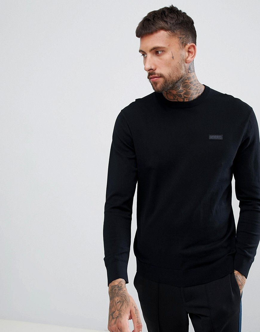 HUGO San Claudio crew neck knitted jumper with chest logo in black