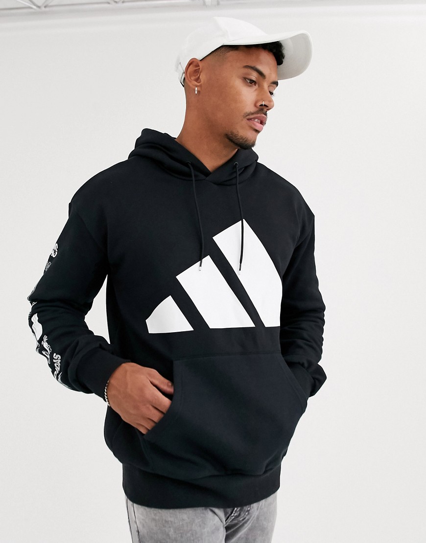 adidas Training mountain logo hoodie in black