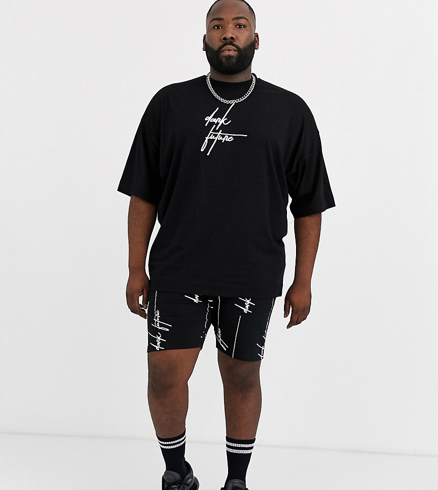ASOS DESIGN x Dark Future Plus co-ord skinny shorts with all over text print