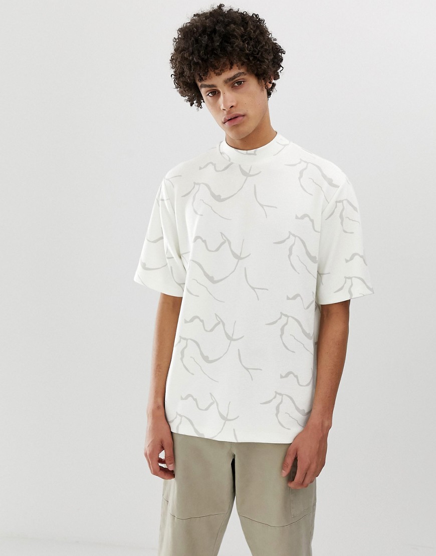 ASOS WHITE loose fit t-shirt in abstract print with turtle neck