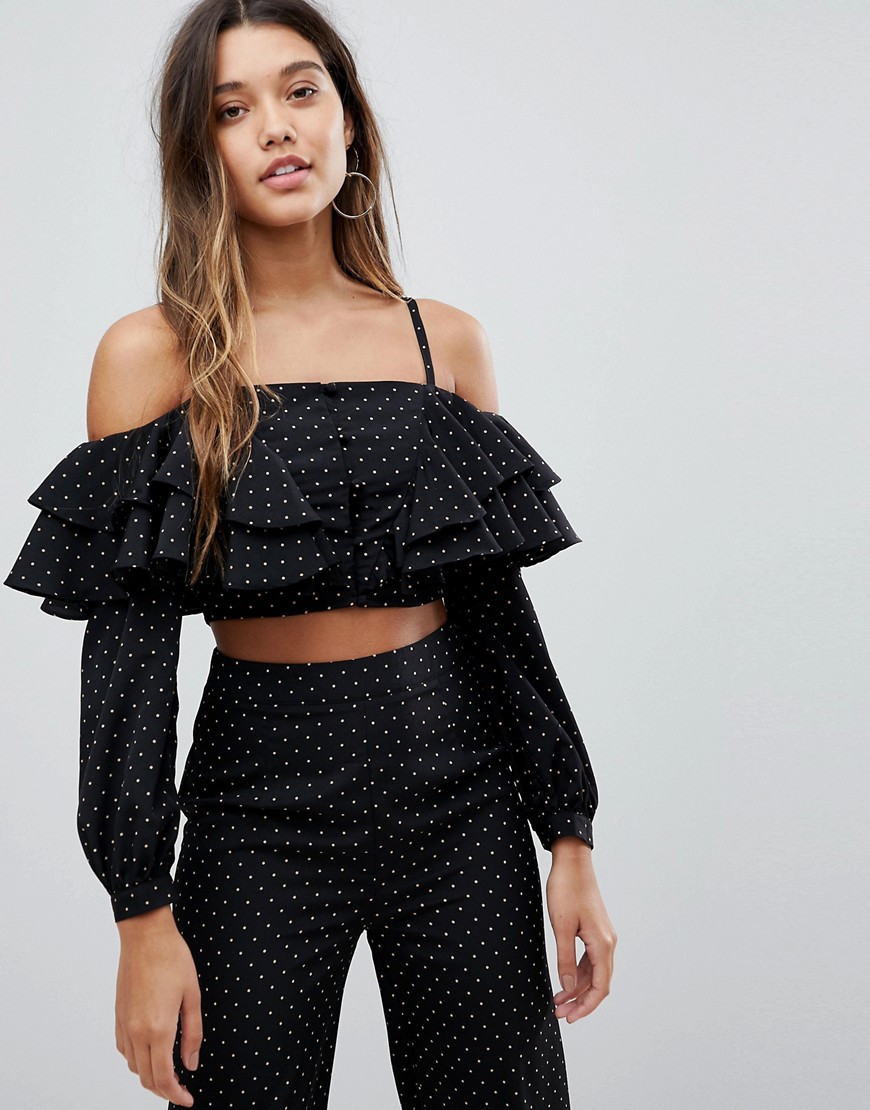 Fashion Union Off The Shoulder Top Co-Ord In Spot Print - Nude spot