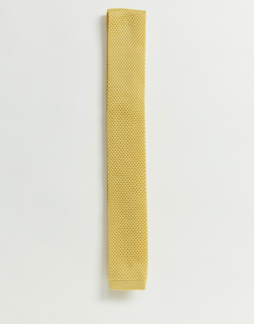 Selected Homme knitted wedding tie in mustard