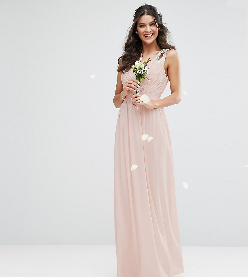 TFNC WEDDING Wrap front Maxi Dress with Embellishment - Peach blush
