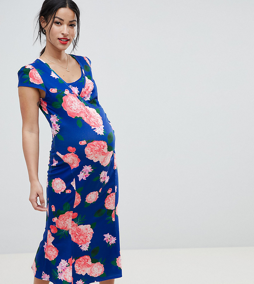 & You nursing midi dress with wrap front in floral print