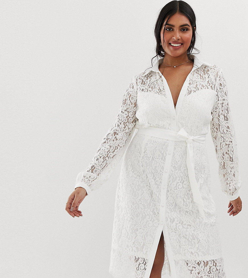 Paper Dolls Plus lace shirt dress with tie waist in white