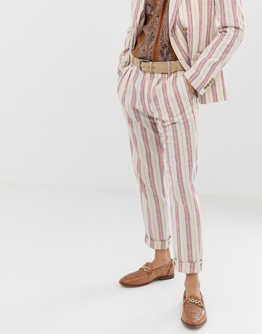 ASOS DESIGN skinny suit trousers in cream linen stripe