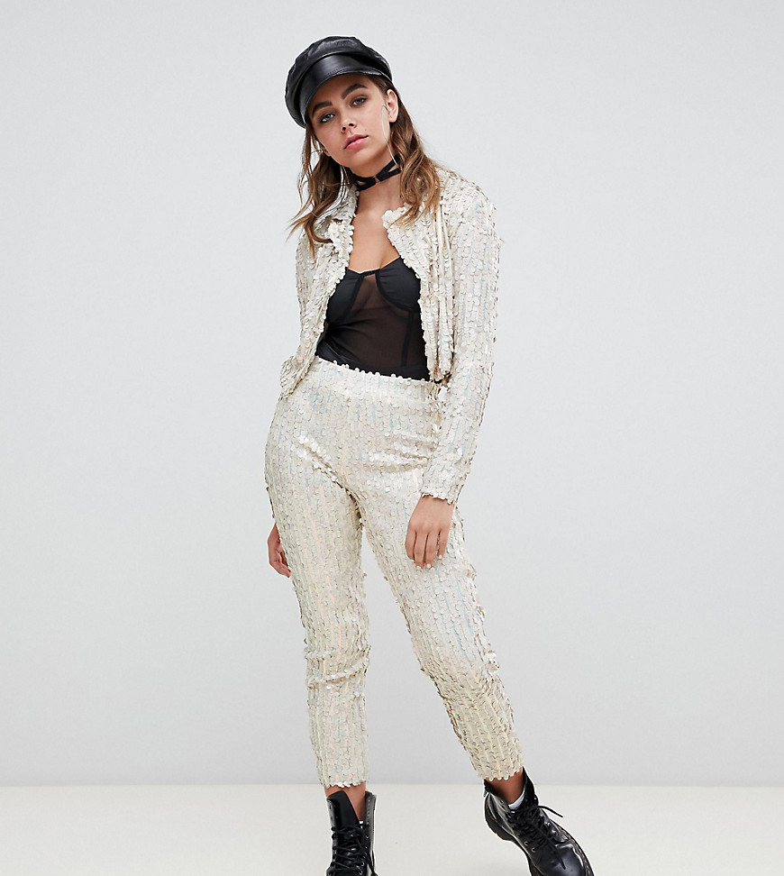 One Above Another peg trousers in sequin co-ord