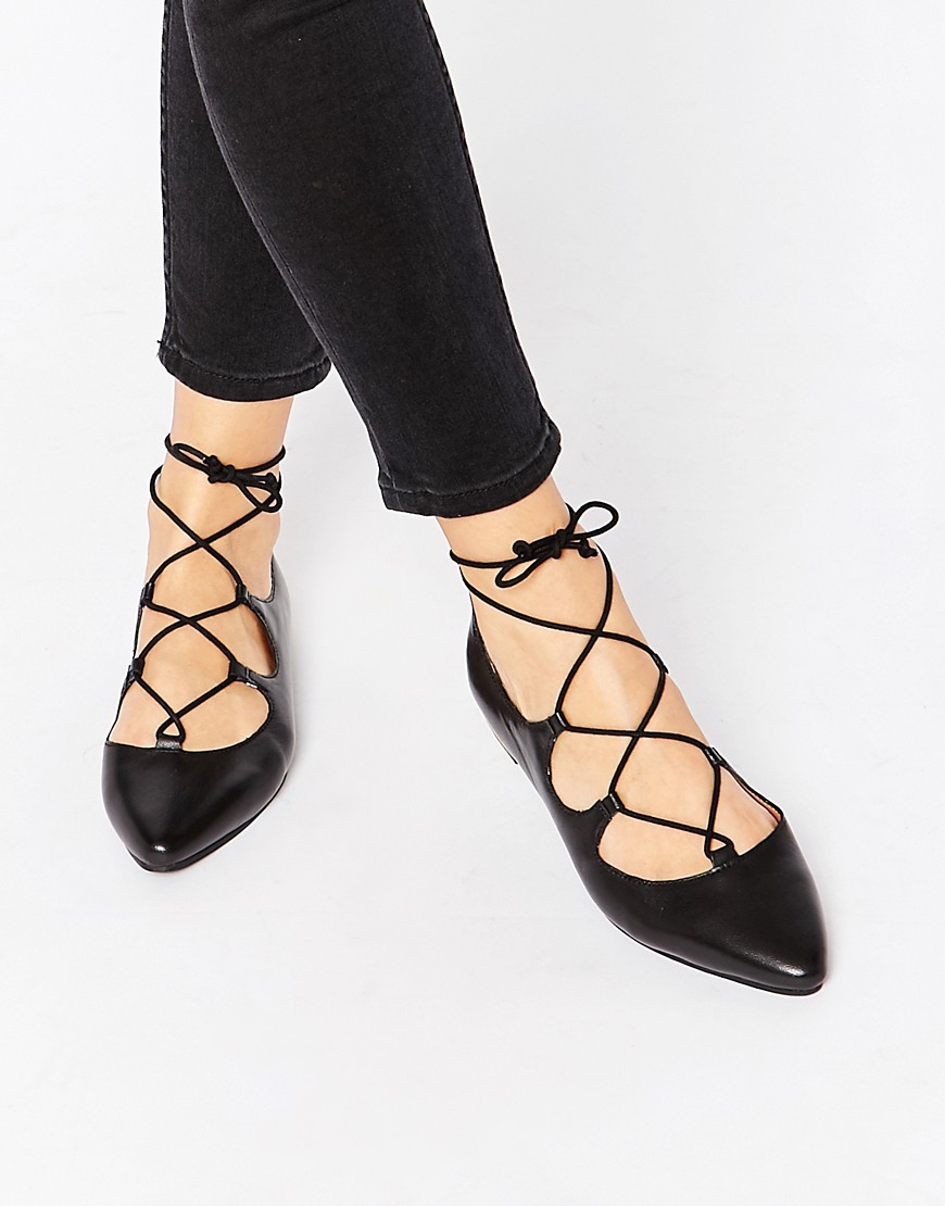 Warehouse | Warehouse Pointed Ghillie Lace Up Flat Shoes at ASOS