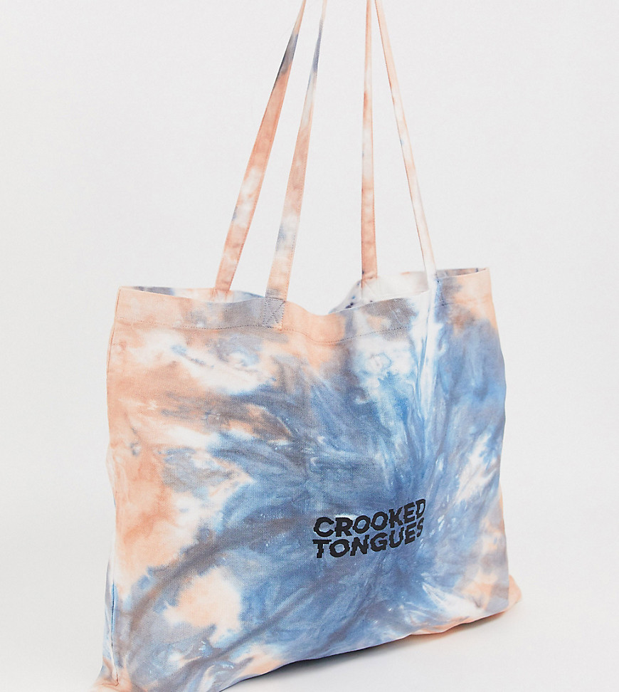 Crooked Tongues tie dye tote bag