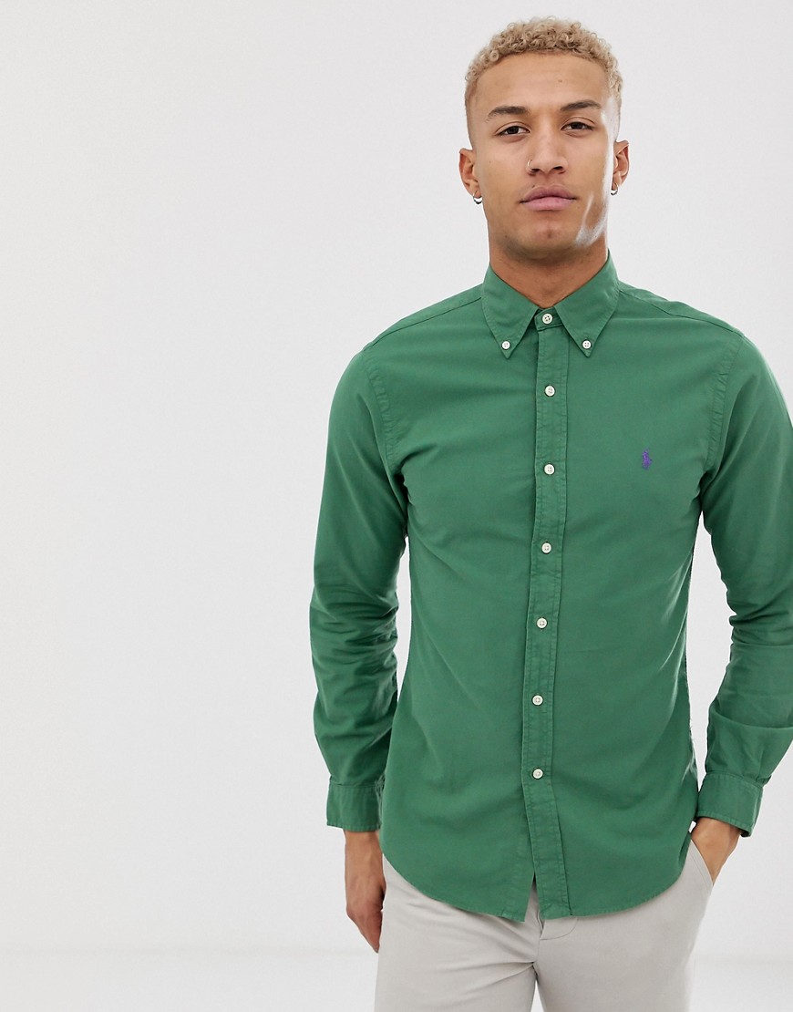 Polo Ralph Lauren slim fit garment dyed shirt with button down collar in green