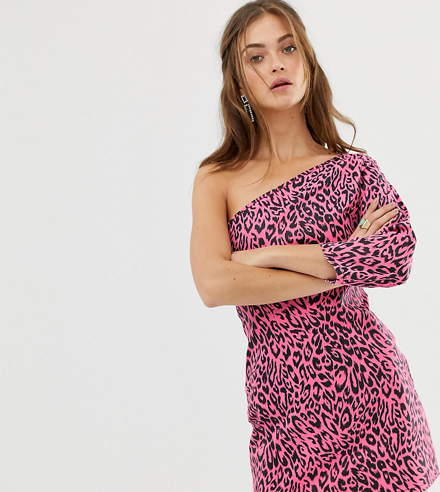 See You Never leopard print asymmetric denim mini dress