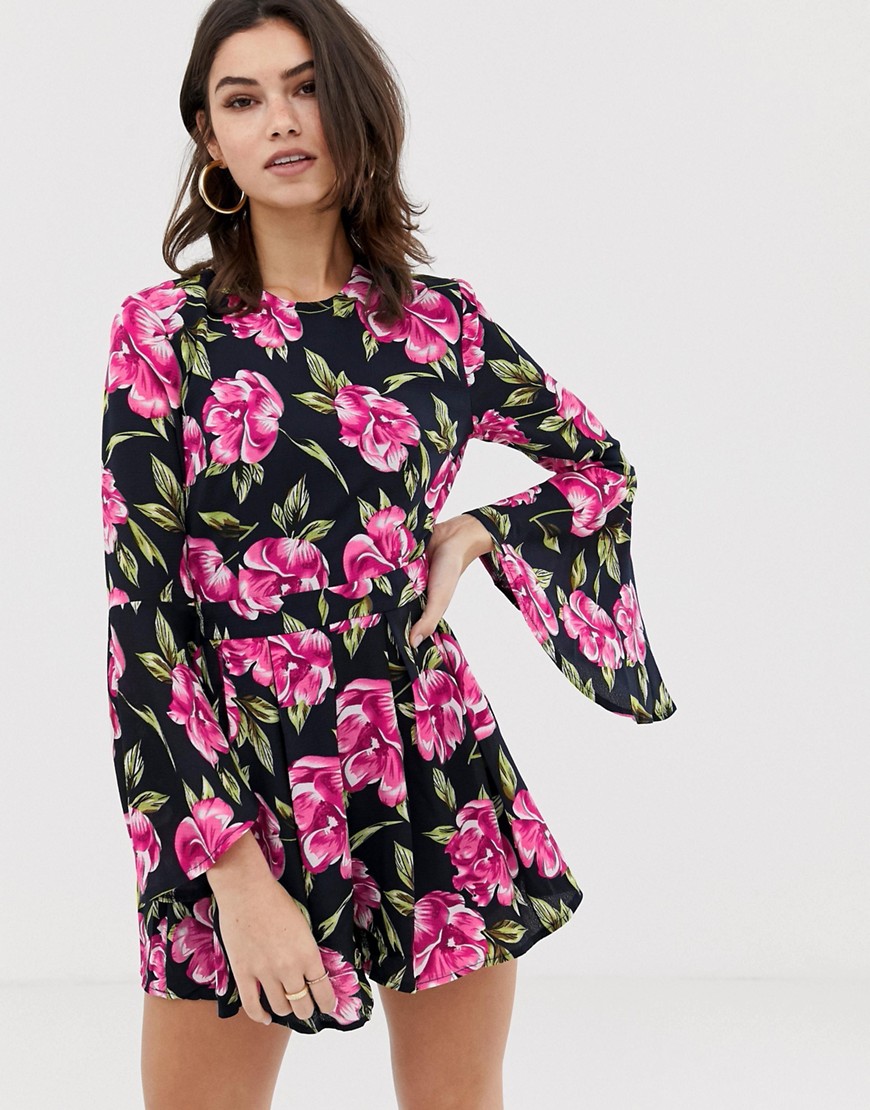 Girl In Mind floral print fluted playsuit