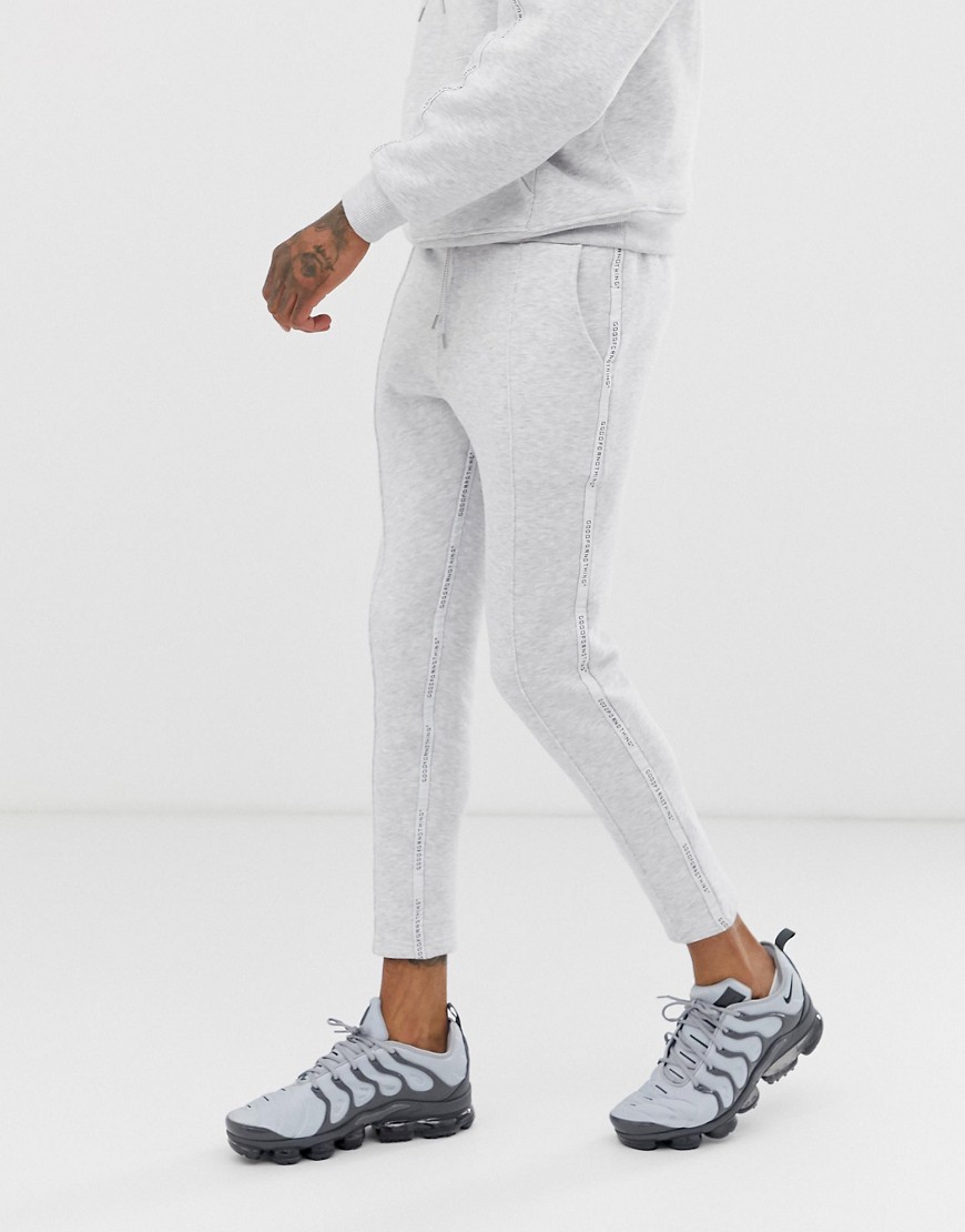 Good For Nothing joggers in grey marl with logo side taping