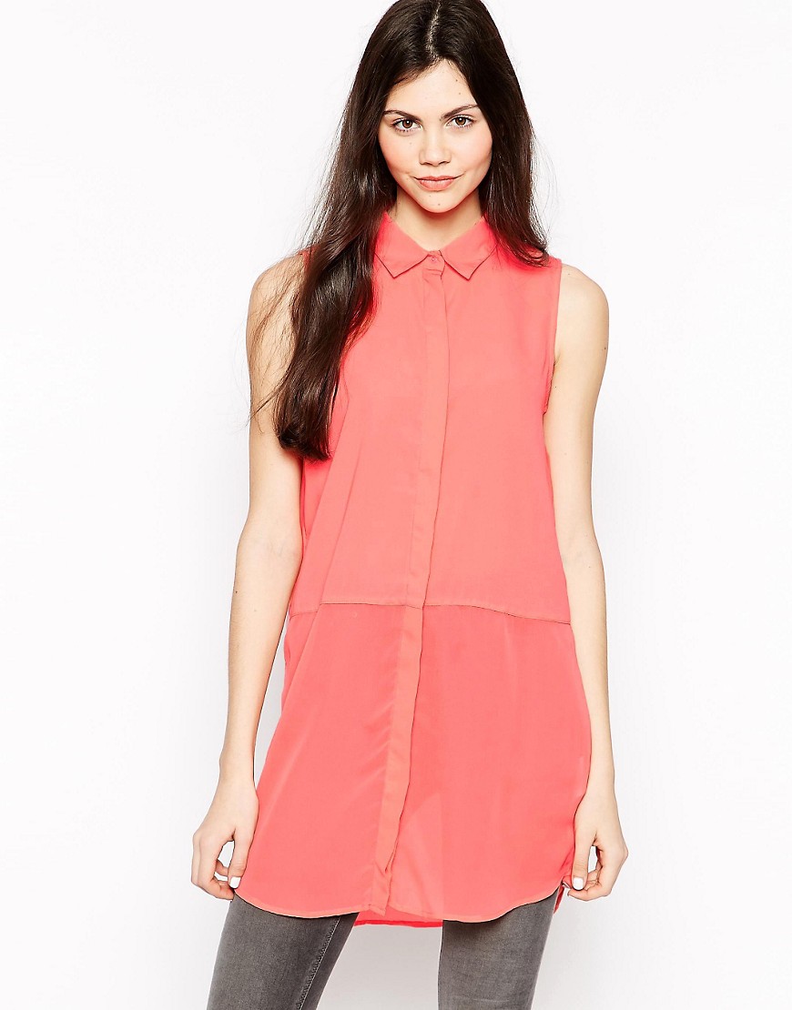 Only | Only Sleeveless Shirt With Chiffon Overlay at ASOS