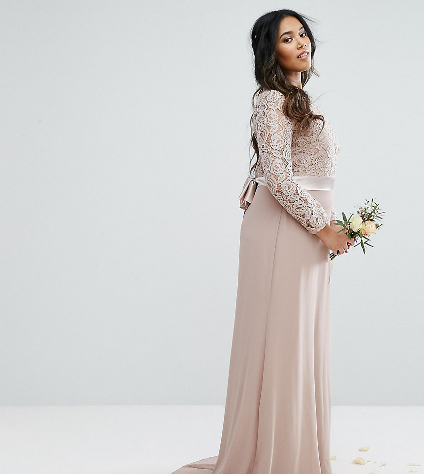 TFNC Plus Wedding Lace Maxi Dress With Bow Back - Mink