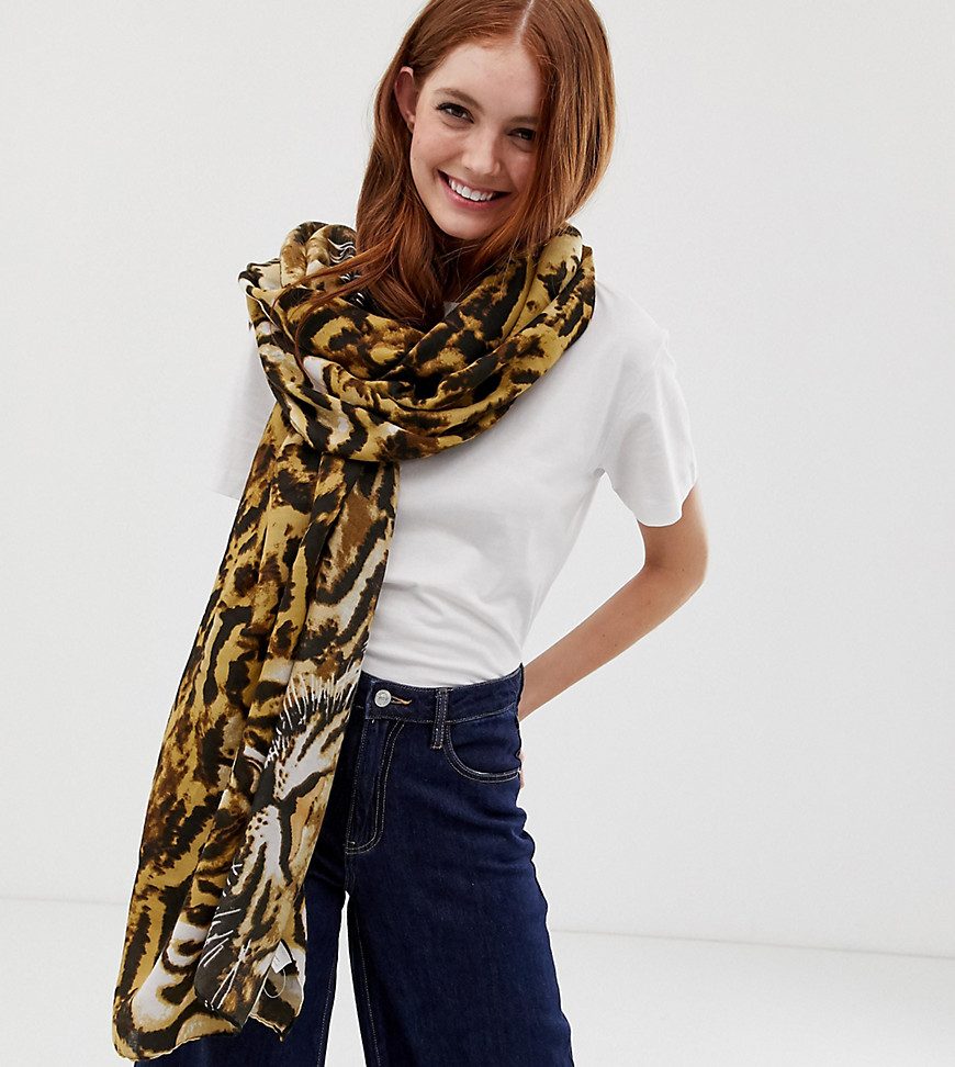 My Accessories London animal print scarf with tiger face