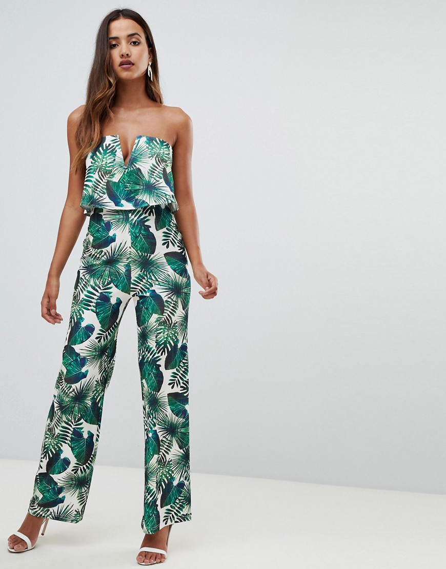 Girl In Mind bandeau double layer jumpsuit in tropical print