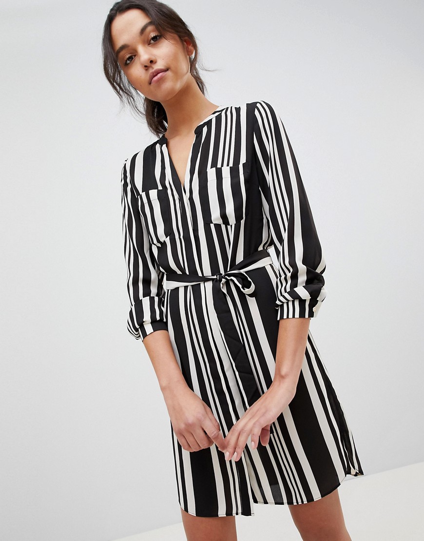 Oasis Stripe Shirt Dress - Black and white
