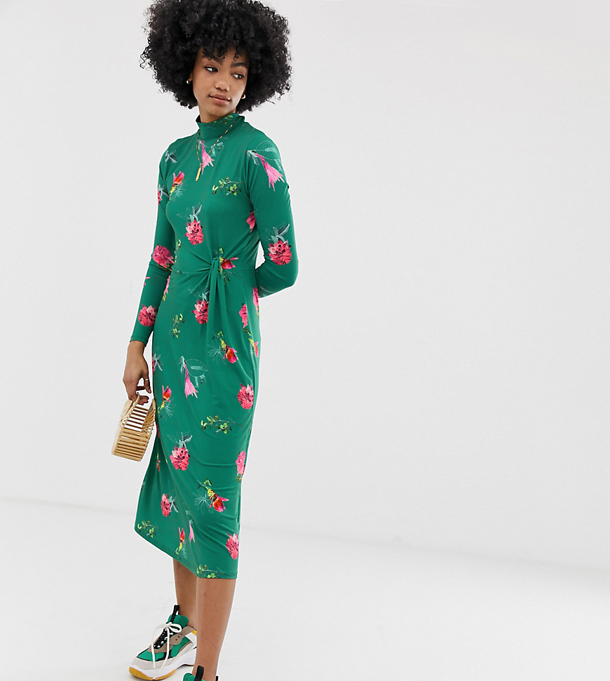 Warehouse midi dress in green floral