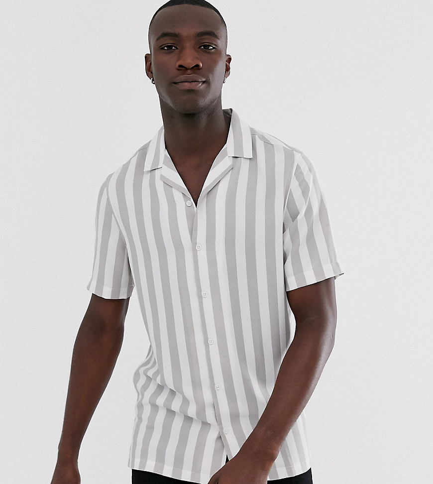 ASOS DESIGN Tall regular fit stripe shirt in grey and white